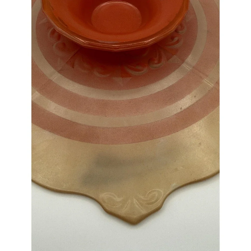Vintage Cream Orange Silver Serving Platter/Art Deco Reverse Painted Scalloped